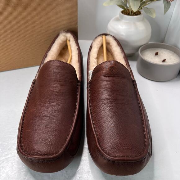 Ugg Australia Ascot Leather Sheepskin Slipper Shoes Brown 5379 Men\'s 18 NWB main image 4